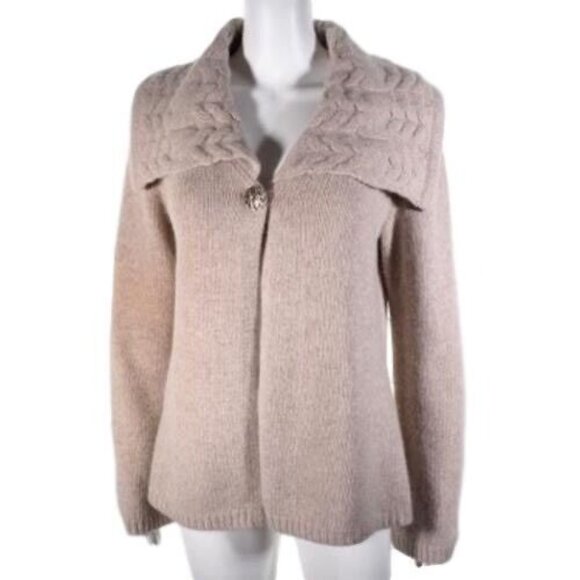 Sarah Spencer Womens L Sweater Wool Angora Blend  Jewel Snap Natural - Picture 1 of 12